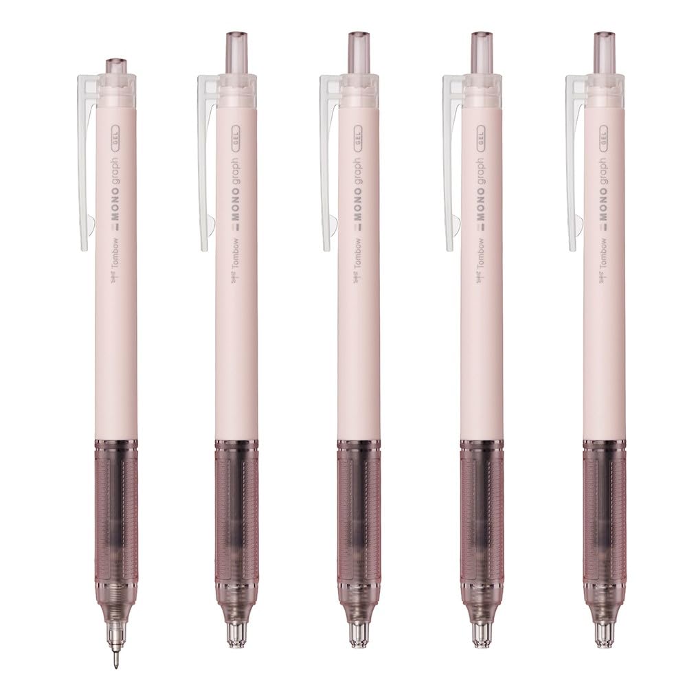 Tombow Pencil Monograph Light Gel Ballpoint Pink Black Pen, 0.5mm, Barrel, Ink, 5-Pack (BJ-MGLE81-5P)