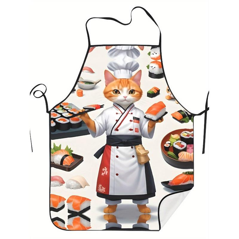 Милый фартук суши-повара с кошкой, кухонный фартук для любителя японской кухни, забавный рисунок животного, доступны разные размеры 38X47cm(15X19in)