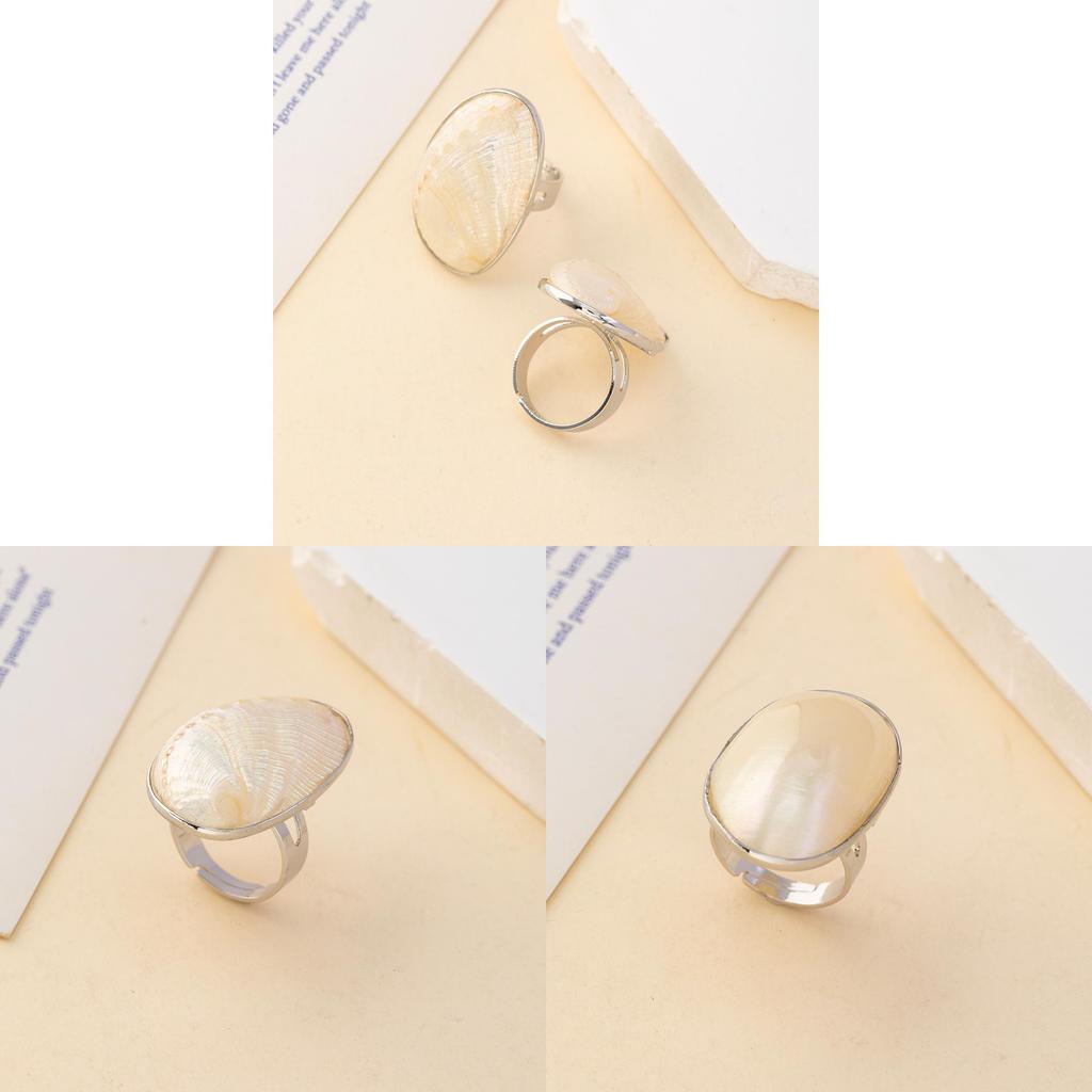 Shell Jewelry Ring Copper Plated White K Opening Adjustable For Fashion Fans