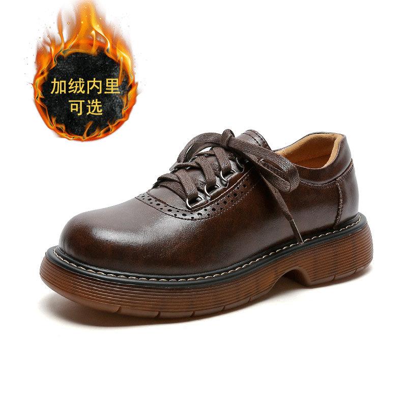 

Модные женские туфли с круглым носком из натуральной кожи 2024 года, новые однобортные туфли в британском стиле, японские винтажные коричневые кожаные туфли 39