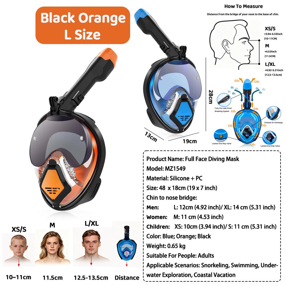 JUNHAIINS Full Face Snorkel Mask Scuba Diving Mask for Adult Goggles Underwater 180° View Transparent Swimming Sunshade Lens
