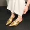 Luxury Women Flats Slippers Pointed Toe Mules Shoes Women's Sandals 2026 Elegant Party Flip Flops New Fashion Slides Woman Shoes