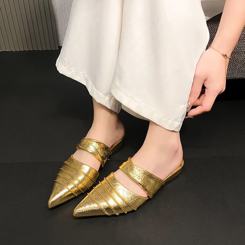 Luxury Women Flats Slippers Pointed Toe Mules Shoes Women's Sandals 2026 Elegant Party Flip Flops New Fashion Slides Woman Shoes