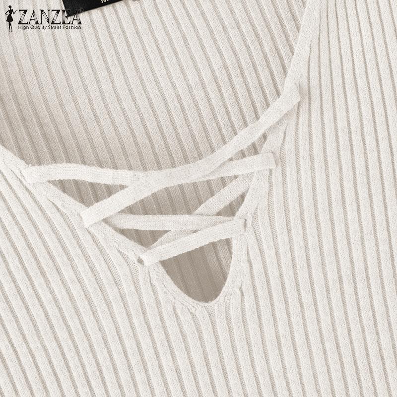 ZANZEA Autumn Winter Women Casual V-Neck Long Sleeve Knitted Sweaters Jumpers