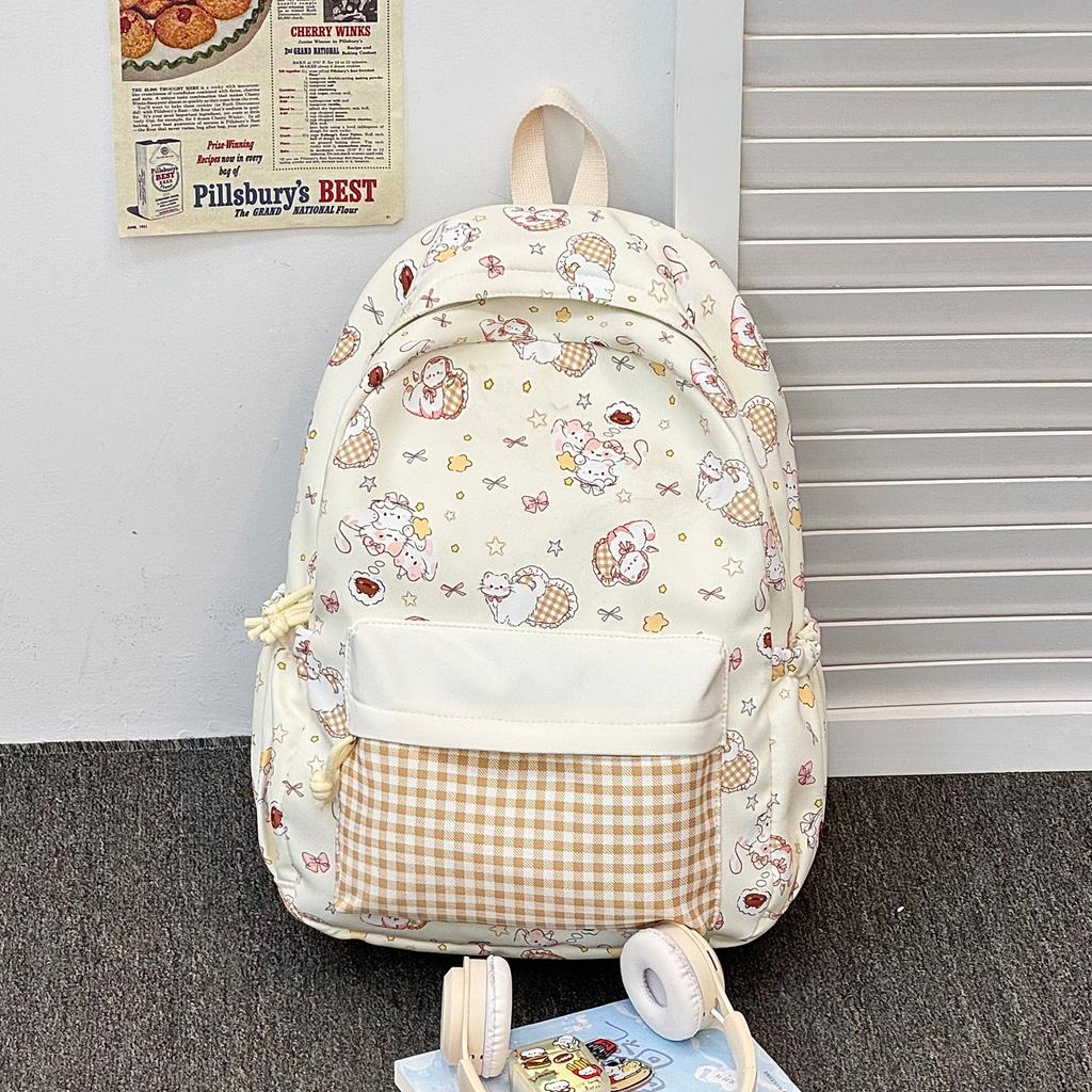 Schoolbag cute cat student backpack women's high-value color matching backpack large capacity small fresh junior high school student schoolbag