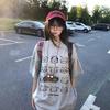 Women American Retro Pure Cotton Short Sleeve T‑Shirt Summer Loose Crew Neck Letter Print Casual Half Sleeve Top