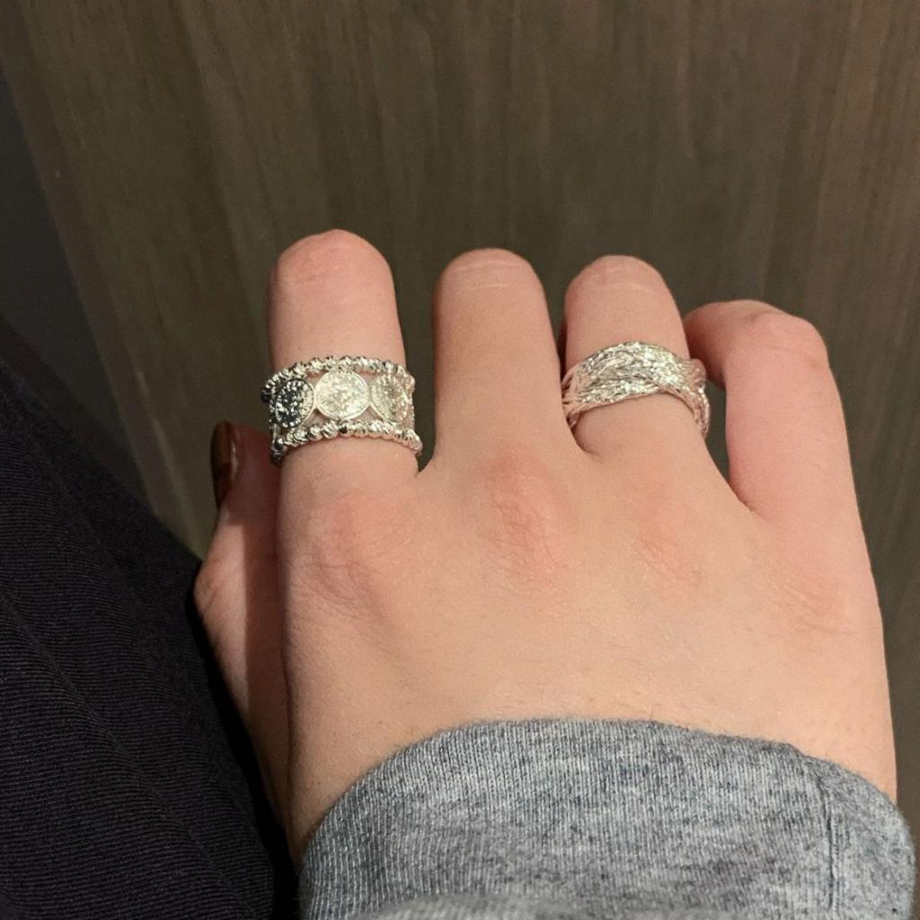 San Francisco Vintage Chic Wide Band Brass Ring, White Gold Plated Retro Index Finger Ring