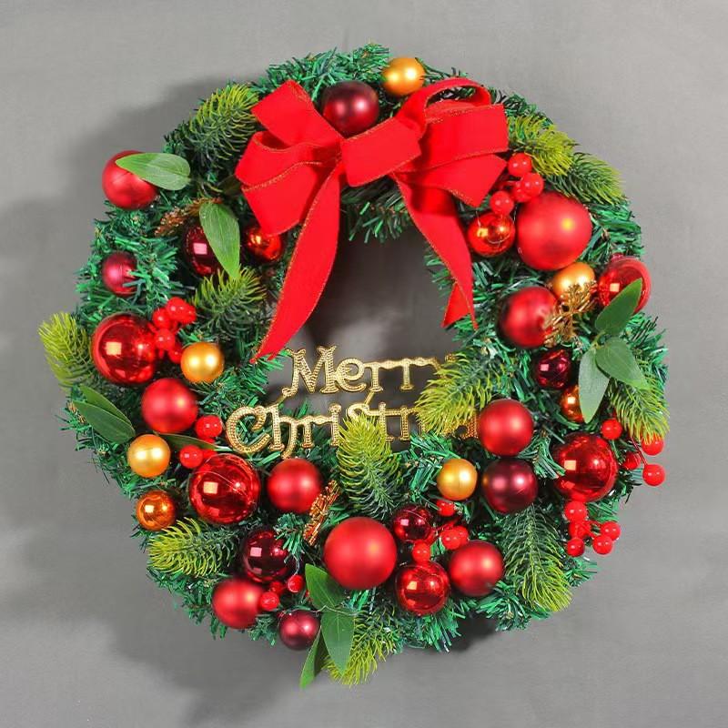 Christmas Ball Wreath Door Hanging Decor Home Window Wall Display Modern Plastic Holiday Garland With Red Balls Pine
