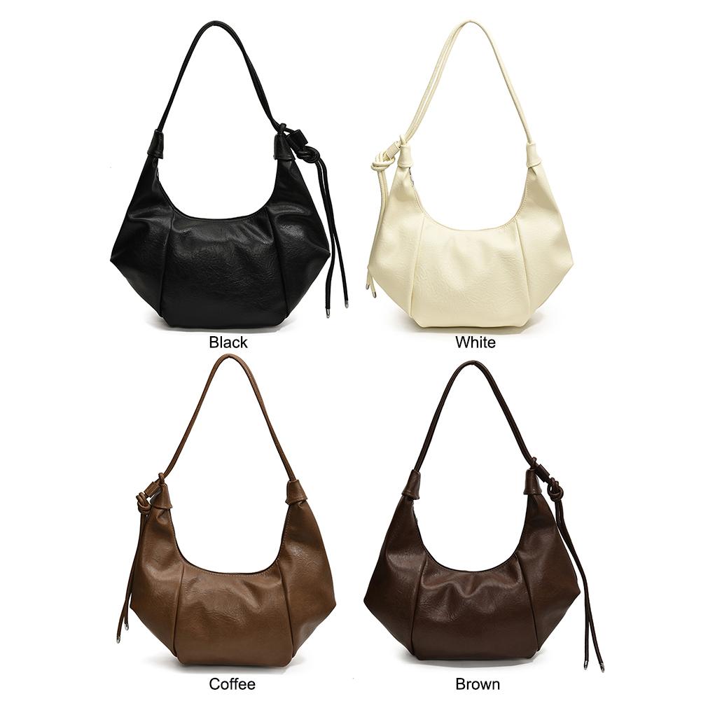 Shoulder Bag for Women Adjustable Strap Crescent Bag PU Leather Solid Color Dumpling Bag Zipper for Work Travel