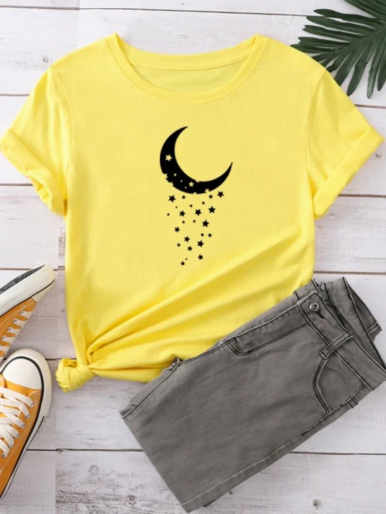 White Moon Print Women T Shirt Short Sleeve O Neck Loose Women Tshirt Ladies Fashion Tee Shirt Tops Clothes Camisetas Mujer