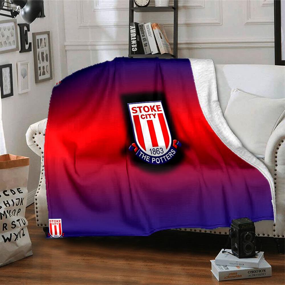 Stoke City Football Club Flannel Blanket, Soft Polyester, Modern Design, All-Season for Camping, Travel, Gifts for Holidays or Birthdays
