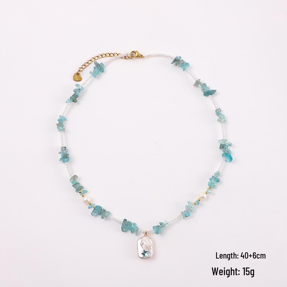 Aquamarine Irregular Pearl Necklace - Handmade Beaded Summer Beach Resort Style Accessory