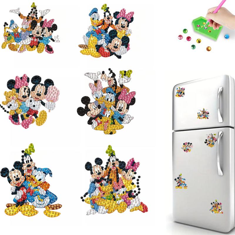 DIY Diamond Painting Refrigerator Magnets, Disney Mickey and Minnie, Cross-stitch Round Diamond Handicraft Home Decoration Gift
