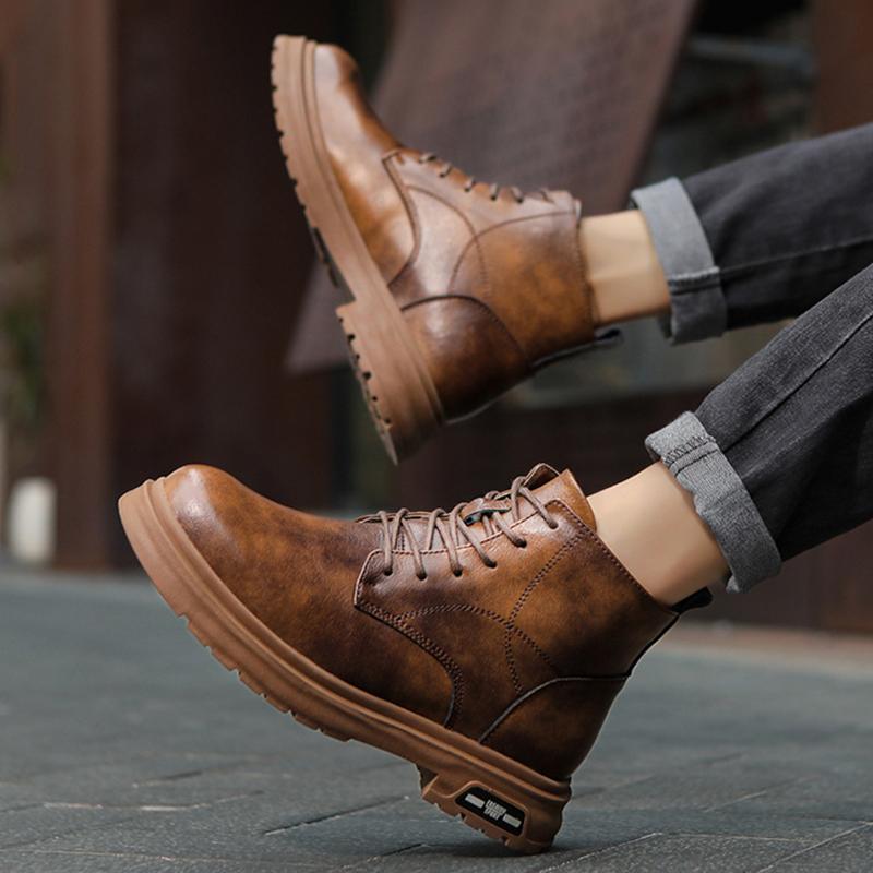 Men's Genuine Leather High-top With Hidden Inner Height Increase 4/6/8CM Heightened Casual Riding Fashion Anti-slip Casual Shoes