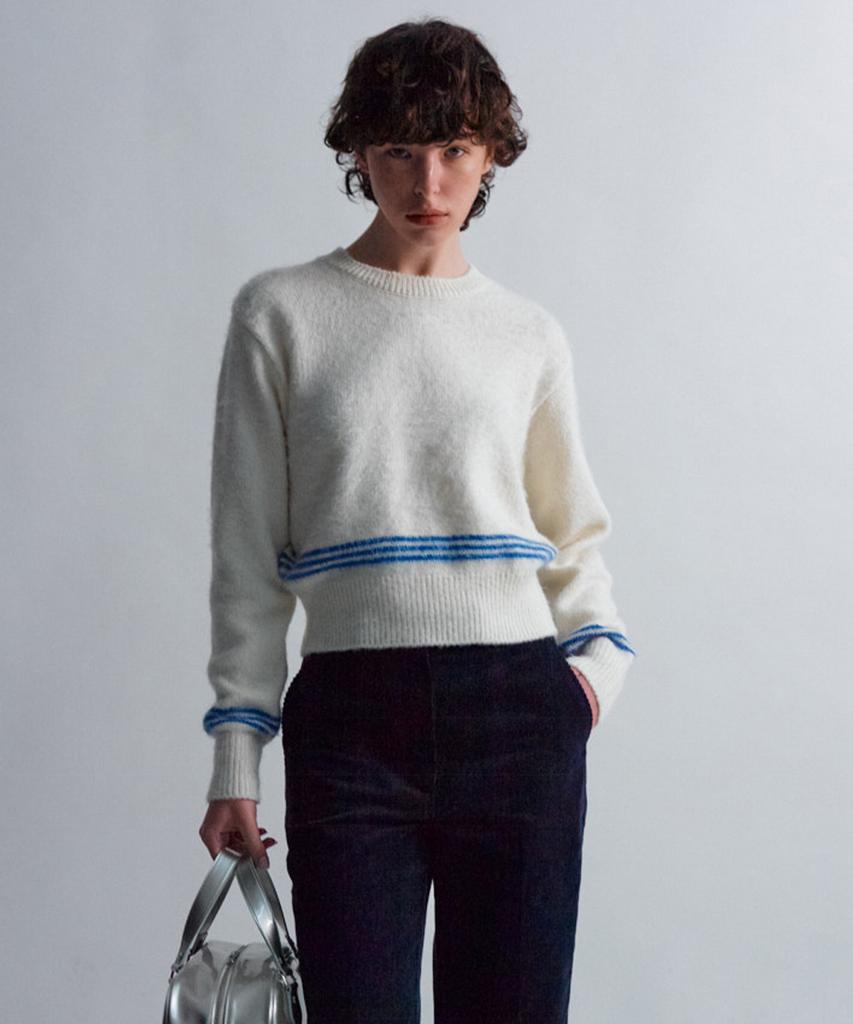 MOONSUN Essential_Unisex Mss Mohair Blend Stripe Knit [Ivory Blue]