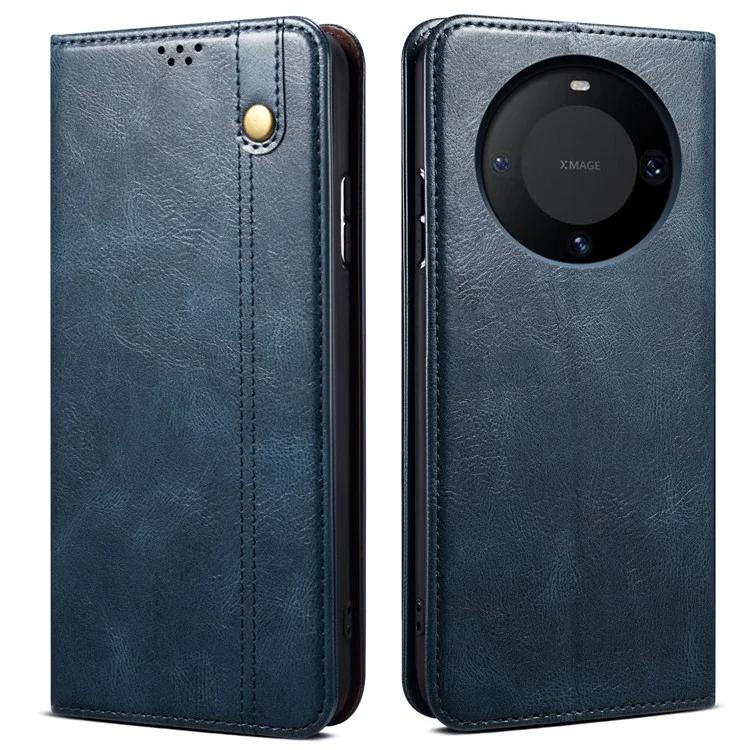 For Huawei Mate 60 Anti-Scratch Cover Waxy Crazy Horse Texture PU Leather Stand Wallet Phone Shell