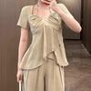 Giant Skinny Pear Shape Body Set Large Size Summer Set Short Sleeve Shirt + Trousers Two-piece Set Women