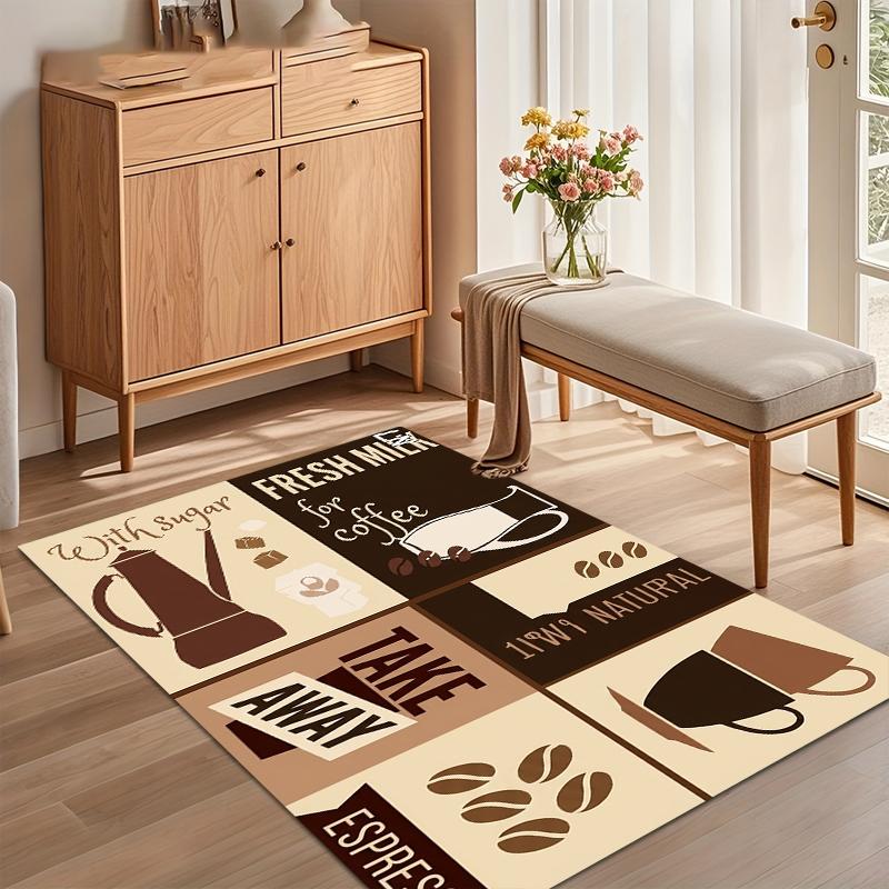 1 Piece of Soft Kitchen Carpet Hot Coffee Beans Print Design Floor Mat Anti Slip for Decorating The Kitchen Living Room Home Rug