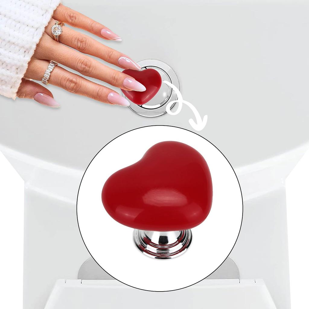 4Pcs Toilet Press Button Topper,Love Heart Shaped Toilet Tank Flusher Top Push Button for Women Long Nail Bathroom Accessories