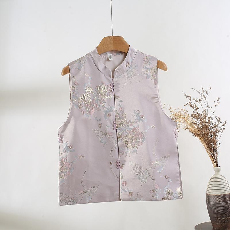 

Loose outer vest women s new retro jacquard buckle vest sleeveless 3XL ([Recommended 138-75kg]) рожевий