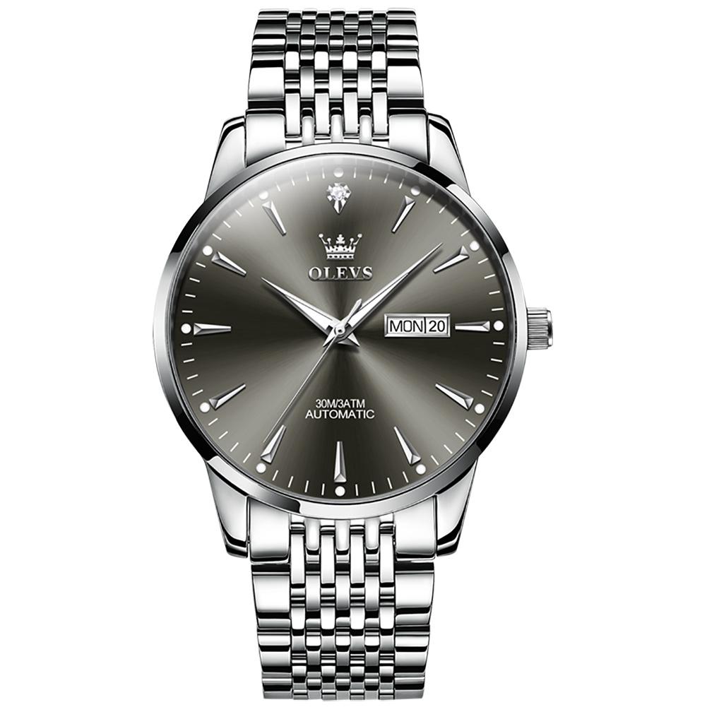 OLEVS Top Brand Silver Black Luxury Men's Automatic Mechanical Watches Stainless Steel Sports Waterproof Watch Reloj Hombre