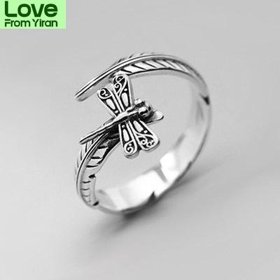 Silver Color Retro Dragonfly Leaf Ring For Women Simple Party Jewelry Gift  New Dropshipping