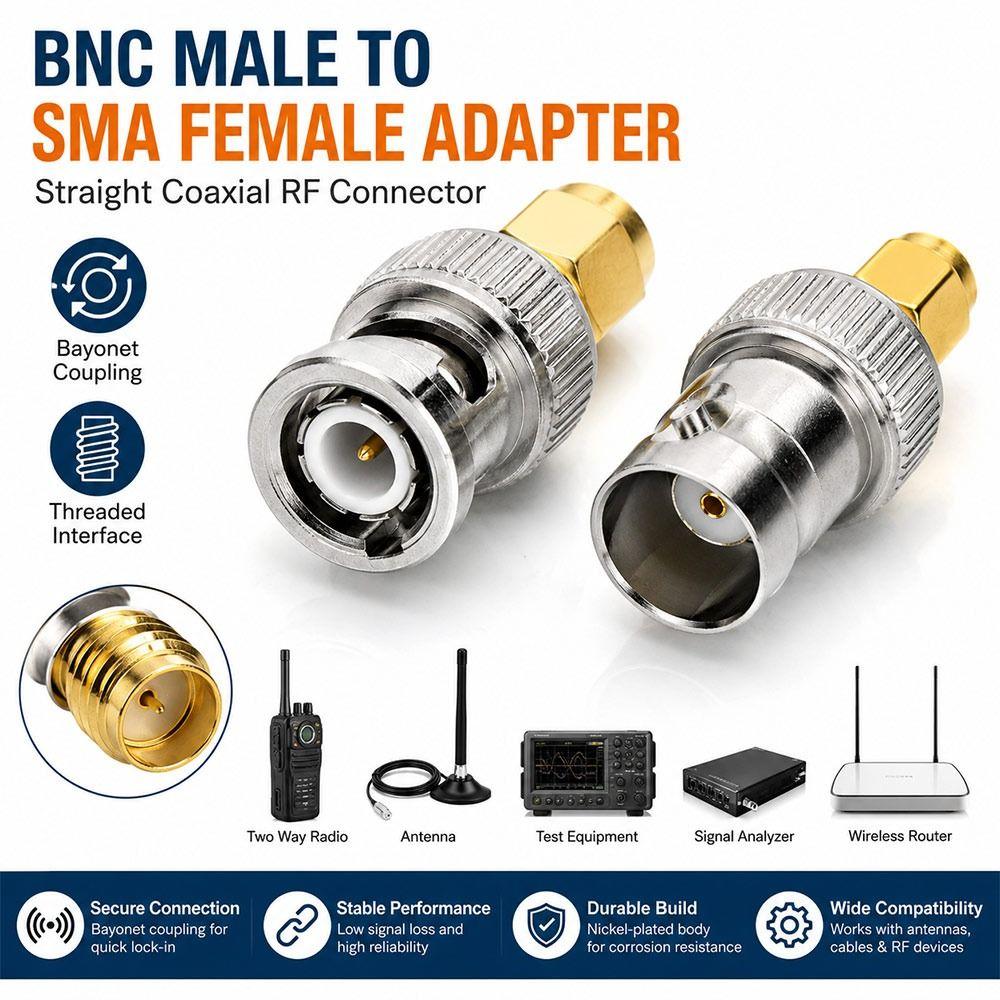 Male to Female BNC Male Adapter Metal SMA Female Adapter Coaxial Cable Accessories