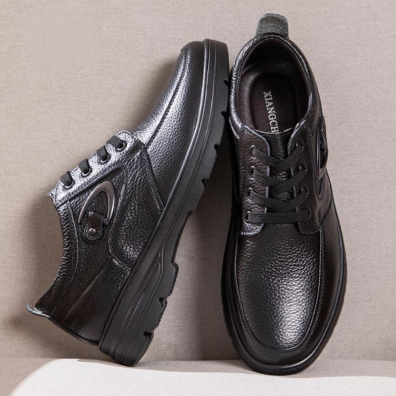 

Men s leather shoes genuine leather 2025 new soft-soled breathable business casual non-slip versatile comfortable high-grade dad shoes 47 чёрный