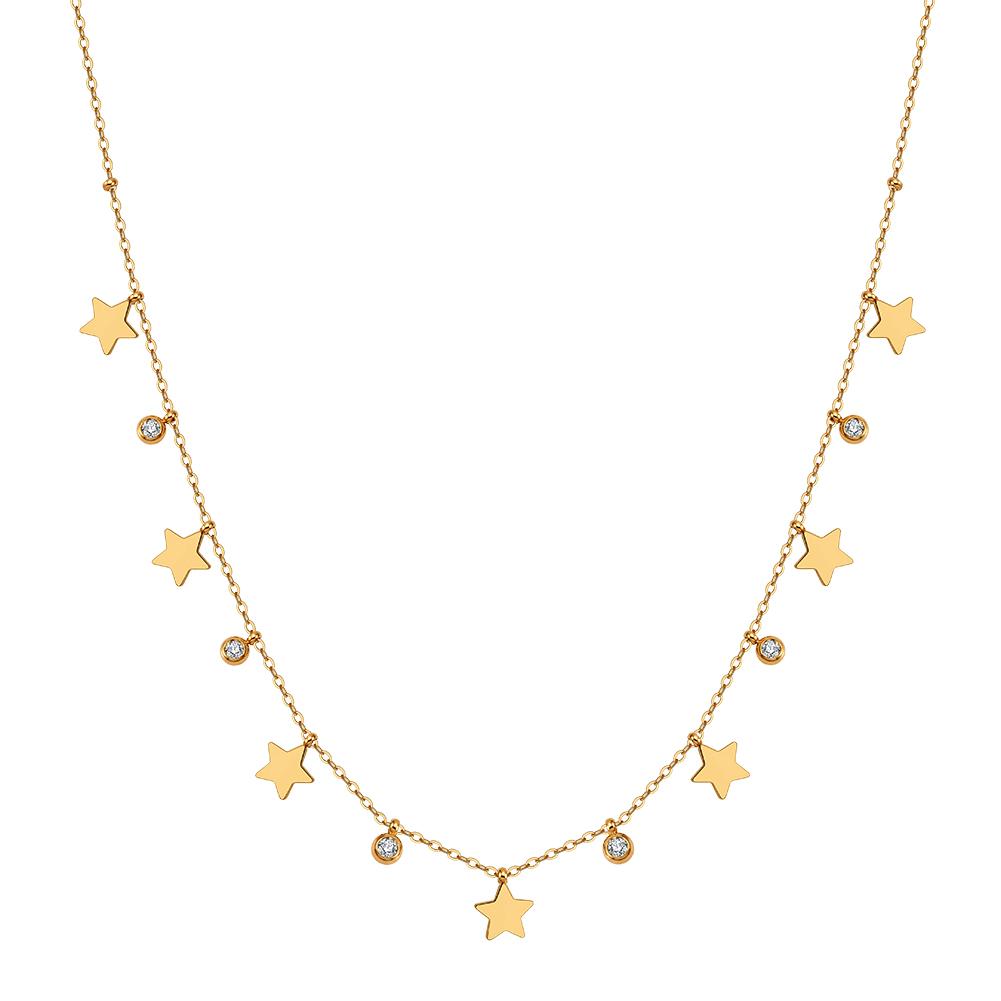 EFFIE QUEEN Stainless Steel Simple Zircon Star Heart Necklace Waterproof Metal Heart Star CZ Collar Choker Chain Jewelry STKN26