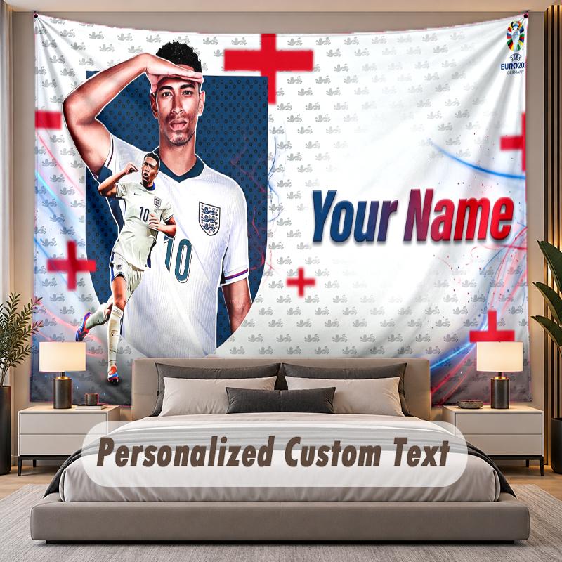 Custom Name Text Tapestry Jude Bellingham Personalized Polyester Wall Tapestry For Bedroom And Room