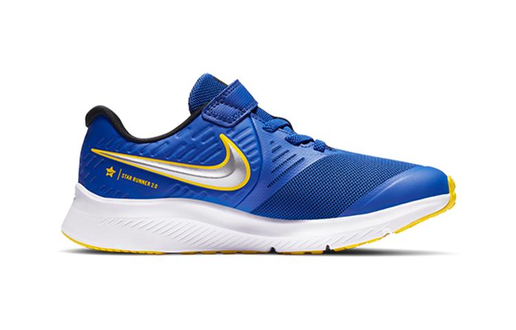 Nike Star Runner 2 Hook and loop Slip Resistant Cushioning Low top Kids' Running Shoes Blue Silver AT1801-404
