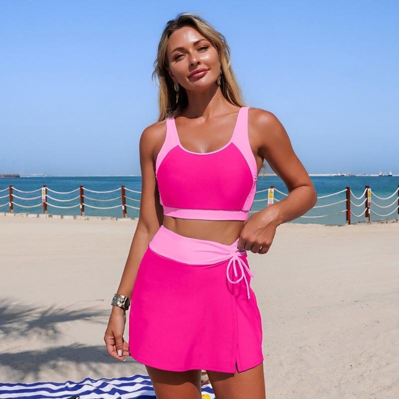Swimsuit New European and American Split Swimsuit Women's Nylon Color Matching Skirt with Pockets Swimsuit In Stock