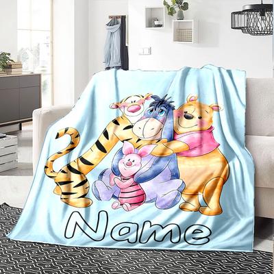 Custom Name Piglet Friends Flannel Blanket for Super Soft Cute Comfort Blanket for Travel Bedding Couch Sofa Blanket