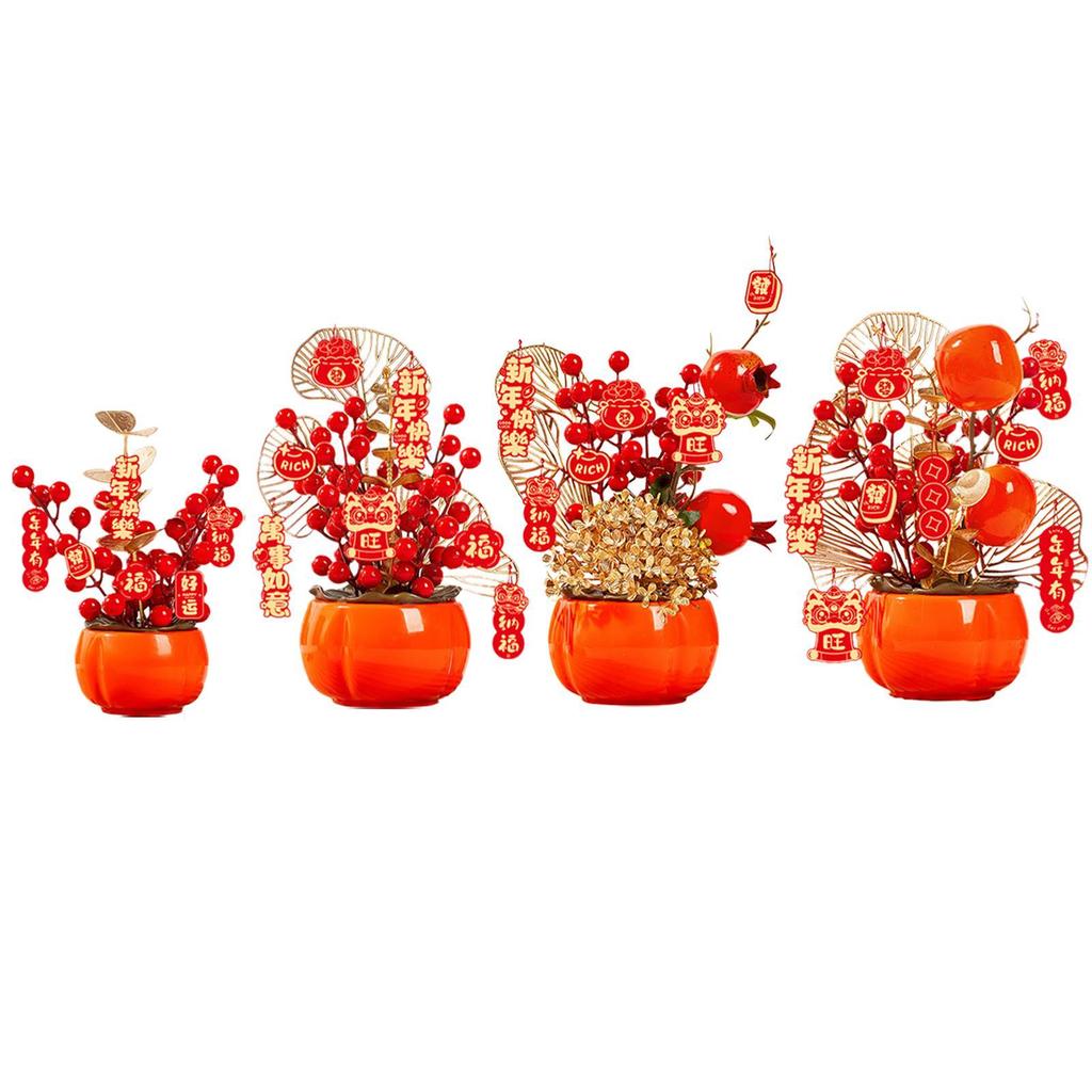 Chinese Lunar New Year Decoration Fake Flower Bucket Photo Prop Artificial Bonsai for Wedding Party Entryway Holiday Hotel