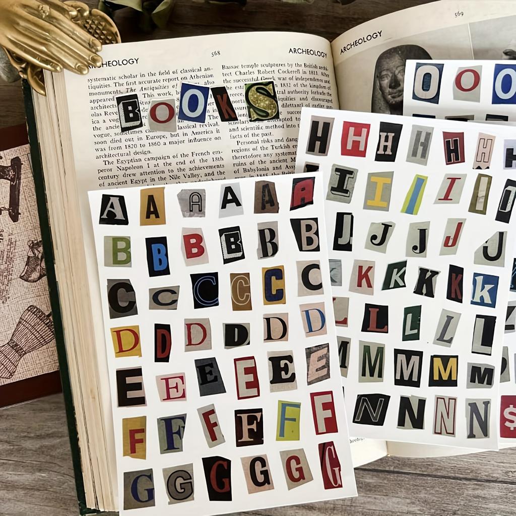 181200pcs (4 Sheets)Vintage Letter Stickers. A-Z UpperLowercase. Matte Paper for Scrapbooking Planners DIY Crafts. Durable.