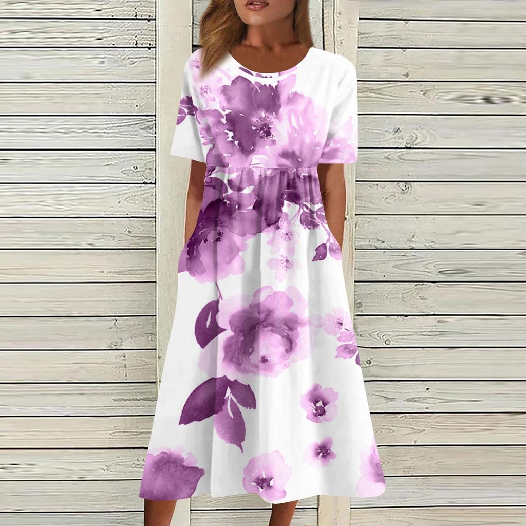 Fritidskjoler for kvinner Trykte kjoler Sommerkjoler Trykt plisserte midikjoler Basic Classic Outdoor Daglig Kortermede løse kjoler
