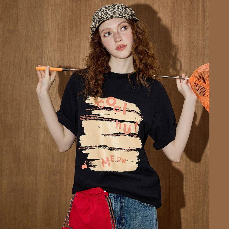 Coolhut2025 Summer Loose Distressed Short-Sleeved Casual Women's T-Shirt with Letter Print Design