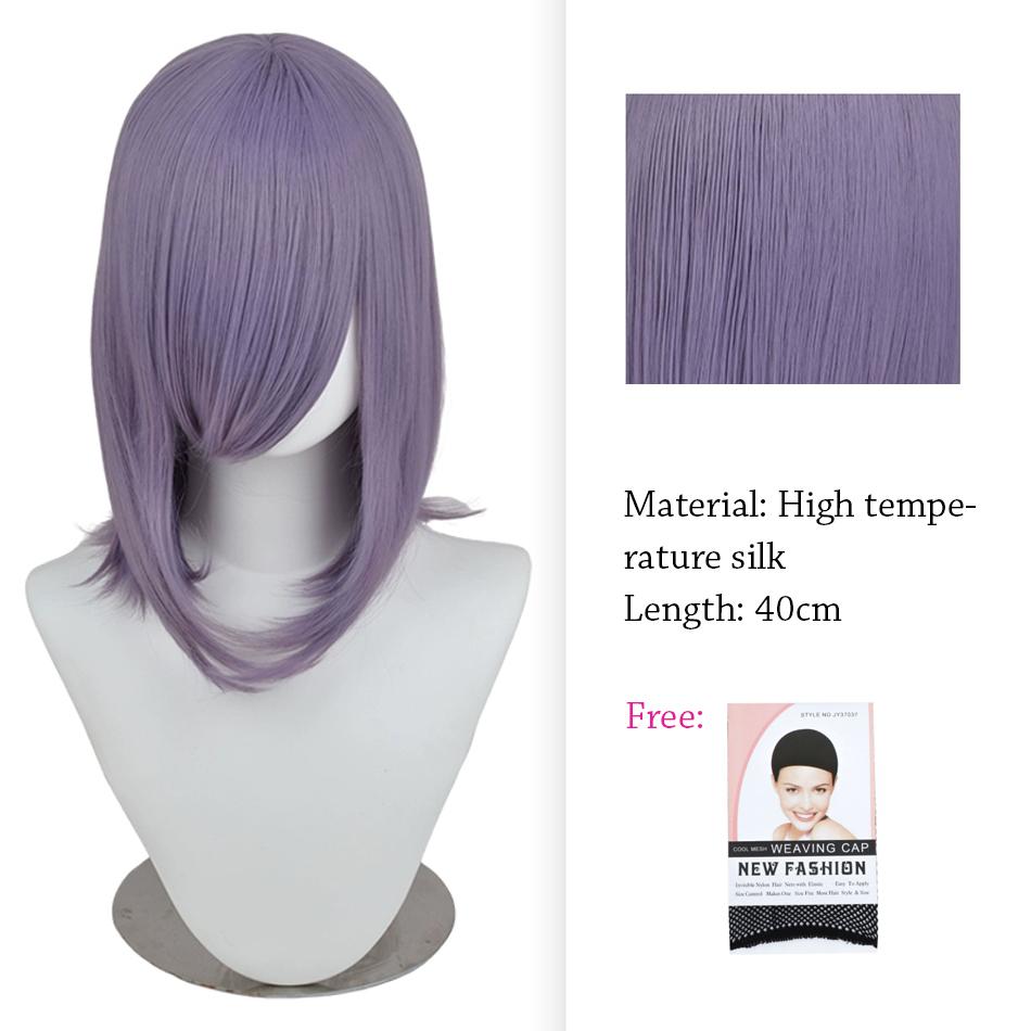 40cm Anime Synthetic White Purple Cosplay Wigs Short Green Hair Straight Silver Wig Pink Hairpiece Short Wig with Bangs