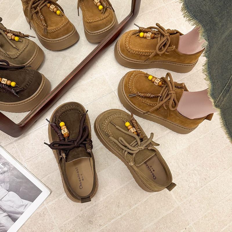 All-inclusive women's thick-soled heightening autumn new retro casual single shoes, one-pedal lazy shoes
