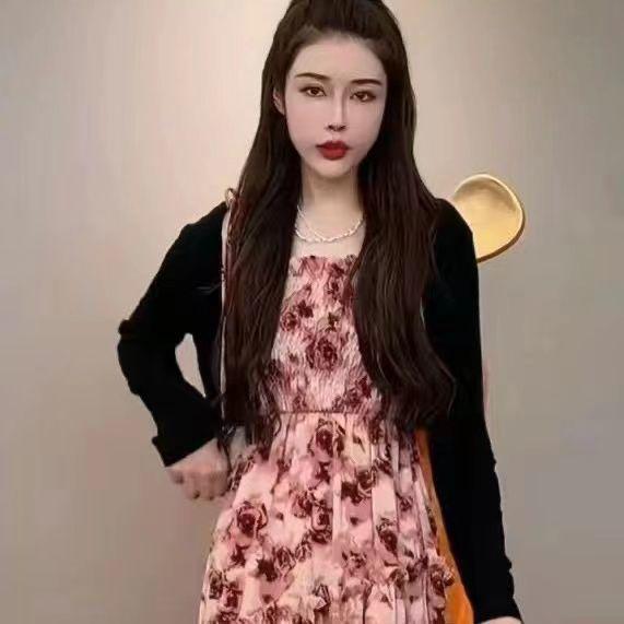 Plus Size French Floral Camisole Dress with Cardigan, Slimming Summer Long Dress for 2026