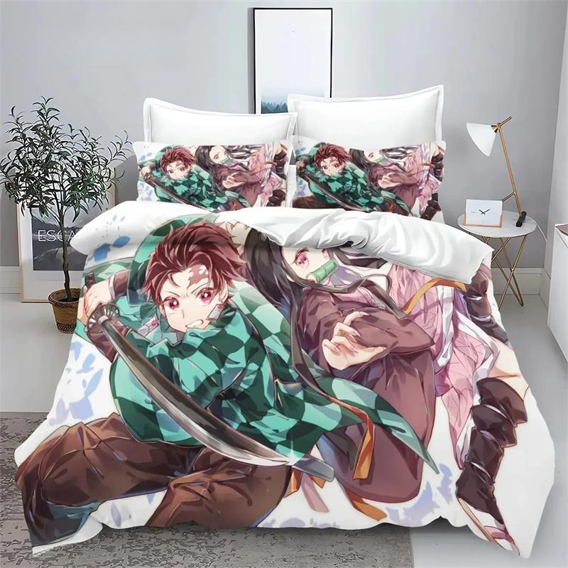 Demon Slayer Kimetsu No Yaiba Kamado Nezuko Anime 100% Polyester Bedding Set Duvet Cover Set Printed Cartoon Home Decor