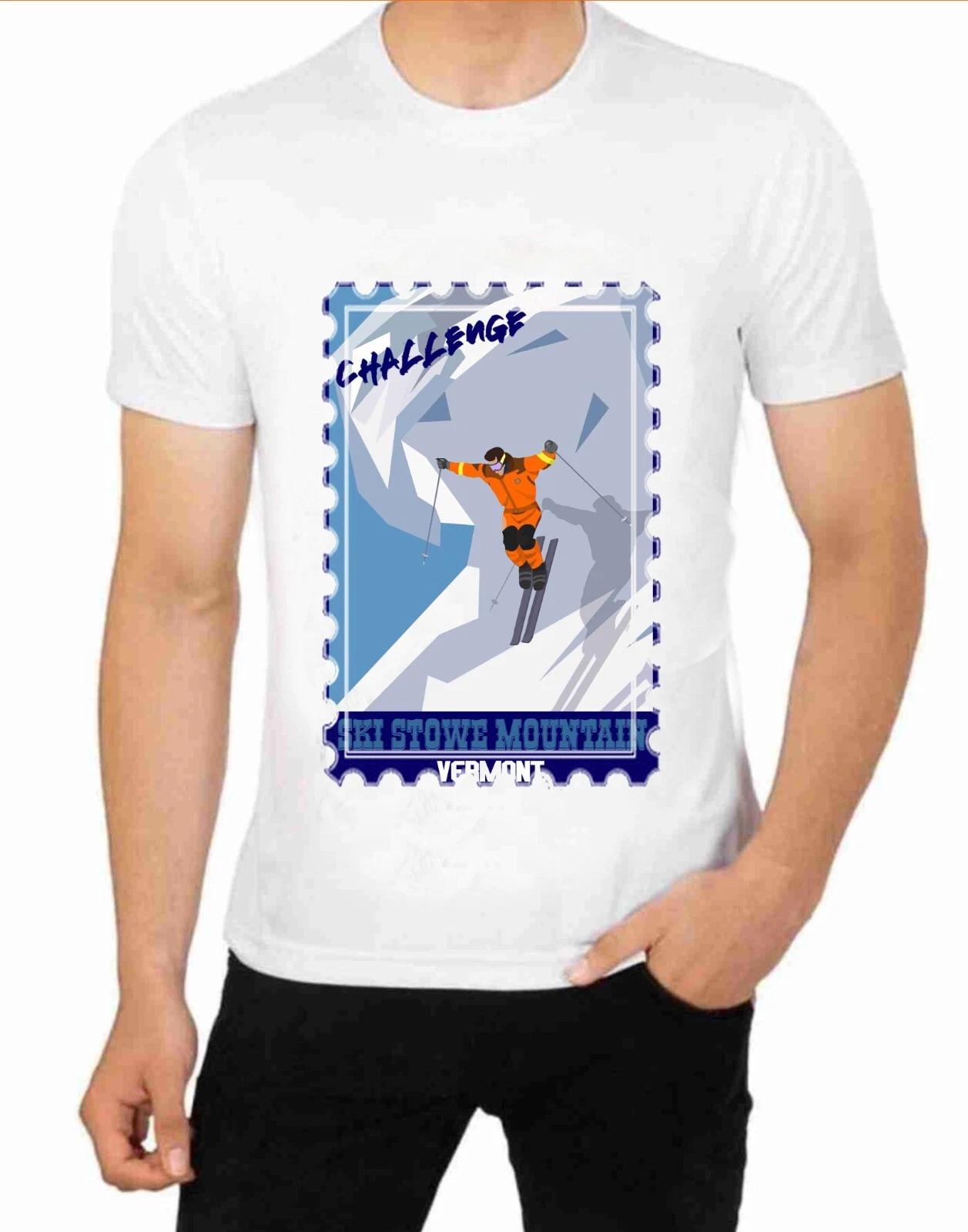 Ski Challenge Stowe Vermont T-Shirt Art Vintage Travel Poster Art Skiing Resort L