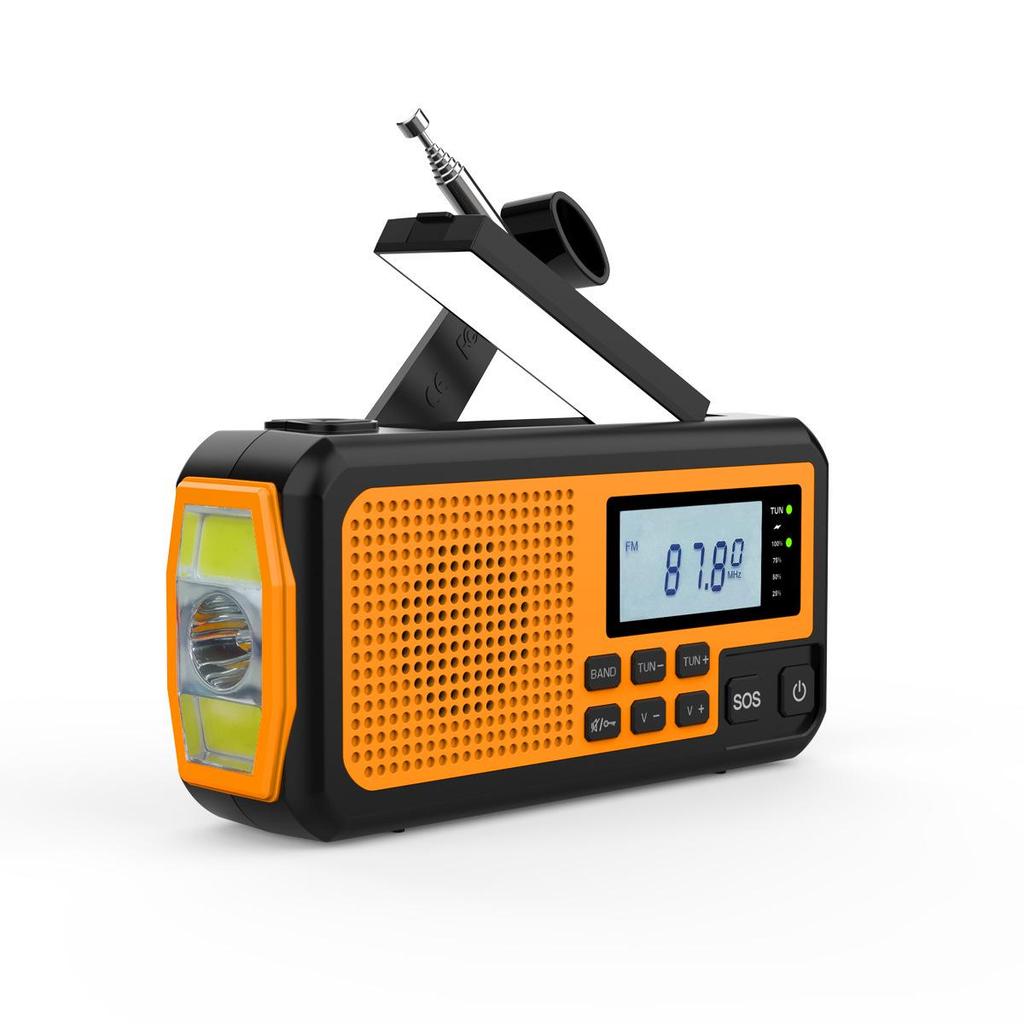 Solar-Powered Multi-Function Emergency Radio and Flashlight with Hand Crank and Power Bank