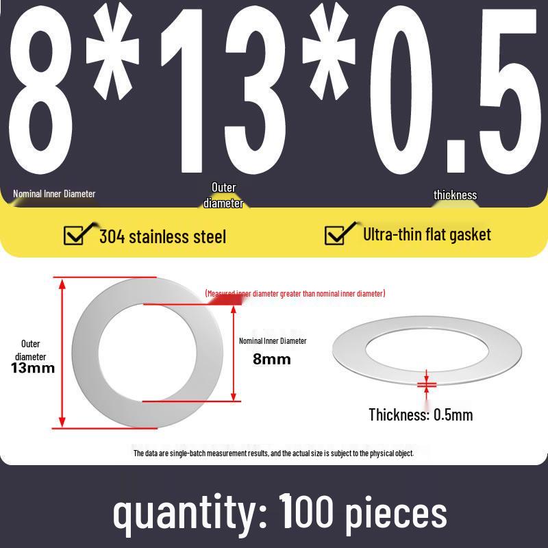 Plochá podložka z nerezové oceli 304 pro nastavení vůle hřídele (0,1/0,2/0,3 mm)