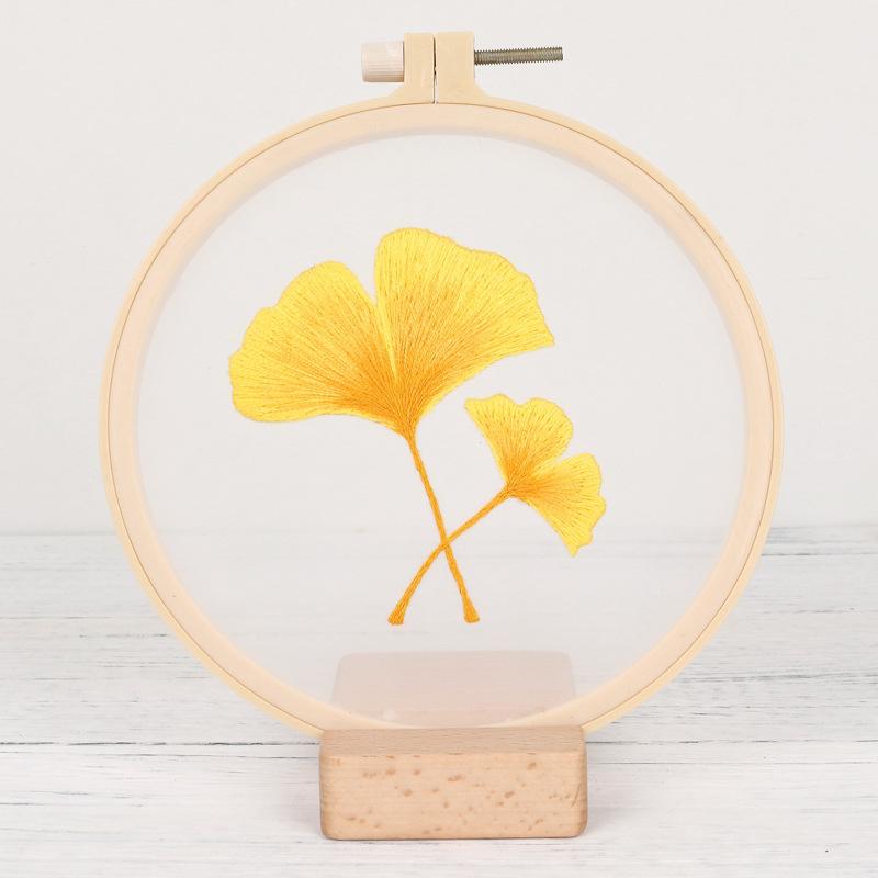 Ginkgo Maple Leaf Transparent Yarn Embroidery Material Package Diy Handmade Self-Embroidery Traced, Needle And Thread Set