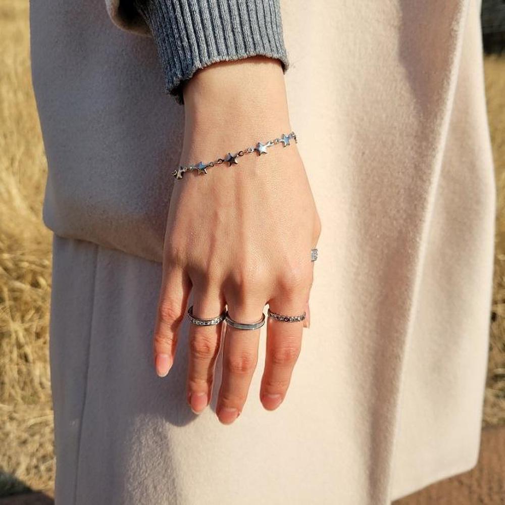 [Blossom Steel] Surgical Steel Silver Star Pendant Chain Bracelet (S8129270)