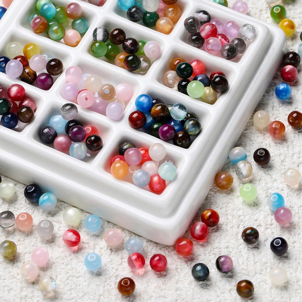 10pcs/lot 6mm Glitter Cat Eye Round Acrylic Resin Beads Charm Loose Spacer Beads for Handmade DIY Jewelry Making Bracelet