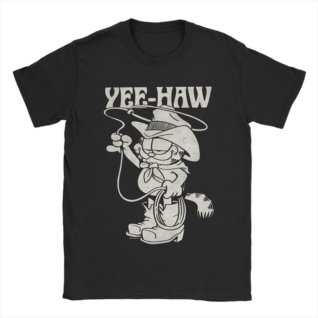 Garfields Cowboy Yee-Haw Vintage Retro Big Chest T-Shirts Cotton Tee Shirt Crewneck Short Sleeve T Shirts Plus Size Clothing