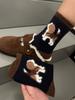 Autumn And Winter Brown Flocked Wool Medium Tube Socks Cute Color Matching Cartoon Dog Thickened Warm Stacking Socks Calf Socks