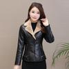 Thickened and Velvet Autumn and Winter Fur One-piece Short Leather Jacket Women's Korean Version of The Trendy Slim PU Leather Jacket